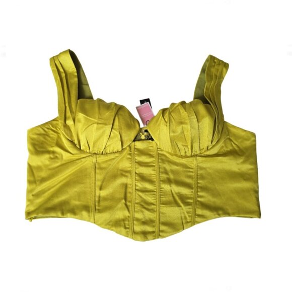 PrettyLittleThing Chartreuse Constructed Satin Ruched Bust Corset NWT - Picture 4 of 5